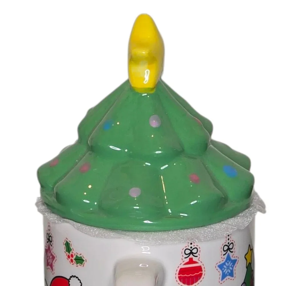 Hello Kitty Christmas Mug Tree Lid Happy Holidays Sanrio Ceramic Cup Kawaii